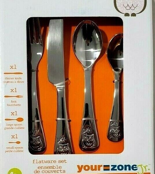 ONEIDA Kids 4 PC Owl Stainless Steel Flatware Set Silver Baby Product